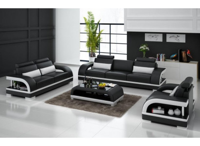 Designer sofáová sada kůží 3+2+1 sada pohovky Nová Citadela čb