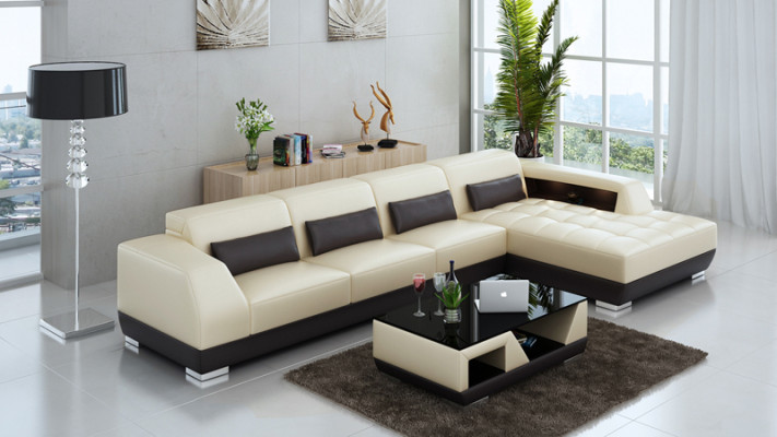 Pohovka z pravé kůže Obývací souprava Rozkládací rohová sedací souprava Design Moderní gauč G8024C