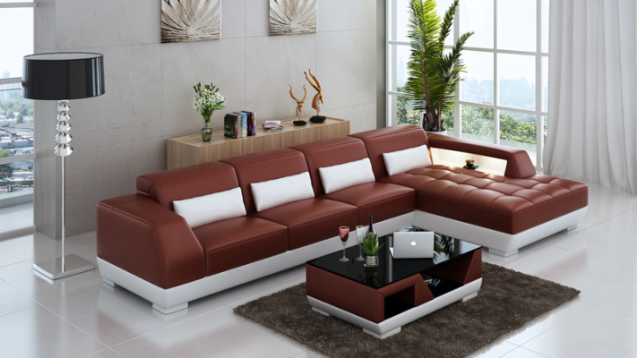 Pohovka z pravé kůže Obývací souprava Rozkládací rohová sedací souprava Design Moderní gauč G8024C