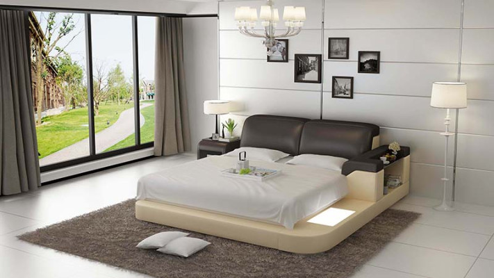 Luxus Bett +Beleuchtung Lederbett Betten Sofa Big 140/160/180 LB8807