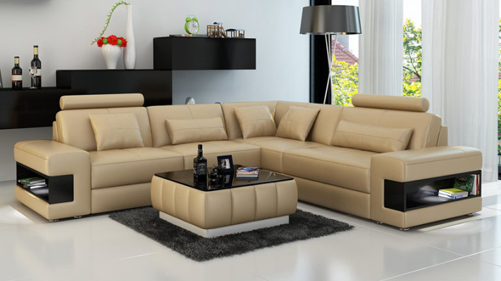 Ledersofa Couch Modern Wohnlandschaft Ecksofa Eck Dekor Garnitur Design