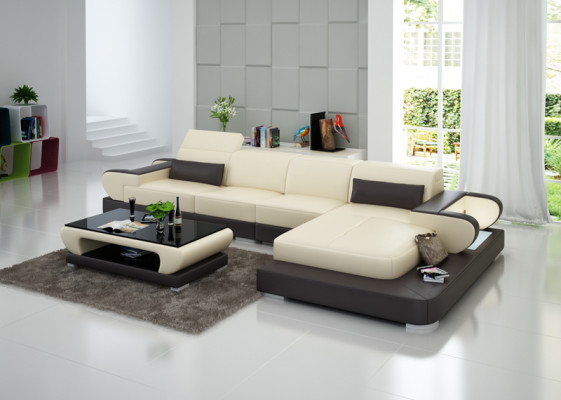 Ledersofa Couch Wohnlandschaft Ecksofa Eck Garnitur Design Modern Sofa G8002C