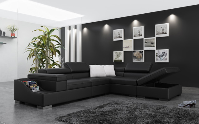 Kožená pohovka Sofa Pohovka Moderní obývací lůžková souprava Rohová sedací souprava Designová souprava