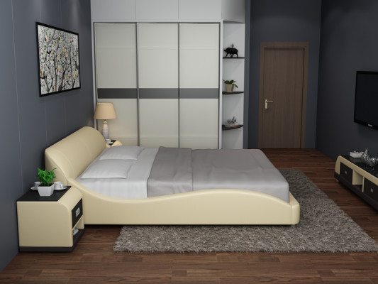 Design Polster Doppel Bett Moderne Betten Schlafzimmer mit USB & Regal 200x210 cm => Designová postel s polštářem, moderní postele do ložnice s USB a policí 200x210 cm