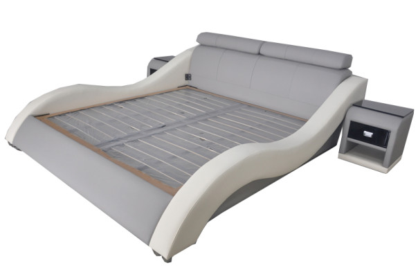 Dvojitá luxusní designová kožená hotelová postel s polštářem Moderní multifunkční postele