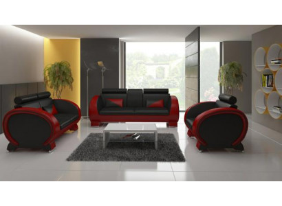 Kožená pohovka + USB pohovka s barem Designový set pohovek 3místná relaxační pohovka