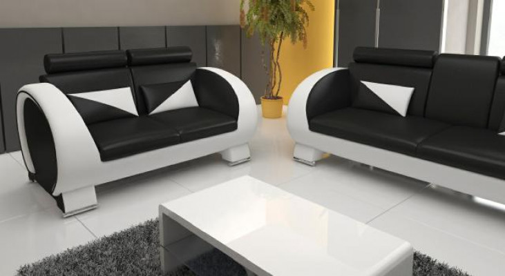 Kožená pohovka + USB pohovka s barem Designový set pohovek 3místná relaxační pohovka