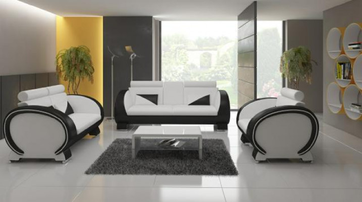 Kožená pohovka Sofa + USB pohovka 3místná relaxační pohovka s barem Designová sestava