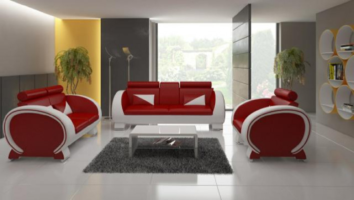 Kožená pohovka Sofa + USB pohovka 3místná relaxační pohovka s barem Designová sestava