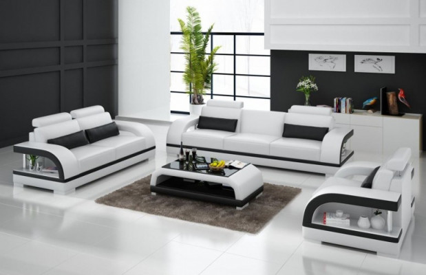 Designer sofa set leather sofa set 3+2+1 set sofa couch new citadel white