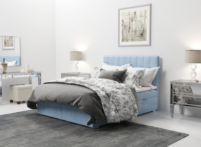 Boxspringová postel hotelová dvojitá modrá sametová luxusní postel s úložným prostorem 180x200