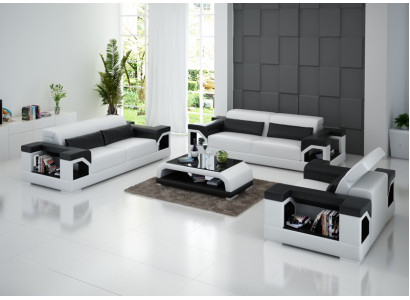 Kožená pohovka Nábytek sedací souprava Set 3+2+1 Sedačky Garnitura Design Moderní Pohovka