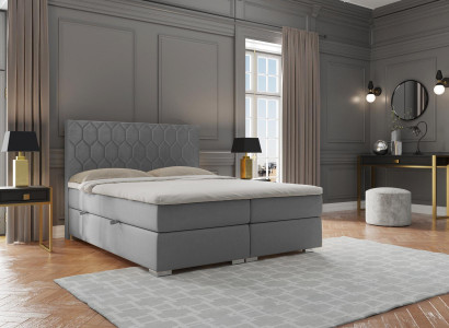 Boxspring postel Hotel Dvojlůžko 180x200cm Luxus Postele Potahová Funkce Šedý