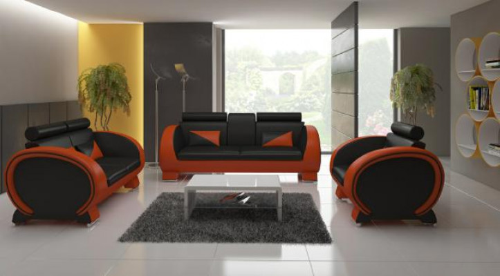 Kůžená pohovka s funkcí baru, designová sestava sedací soupravy, pohovka 3místná.