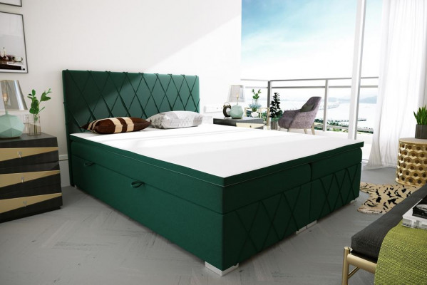 Manželská postel, kompletní sada matrace Boxspring Topper postel funkce box Green.