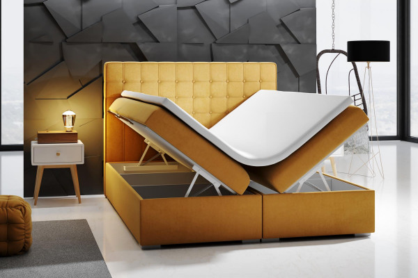 Boxspring postel Hotel Double 160x200 cm Luxus postele s polstrovanými úložnými boxy.