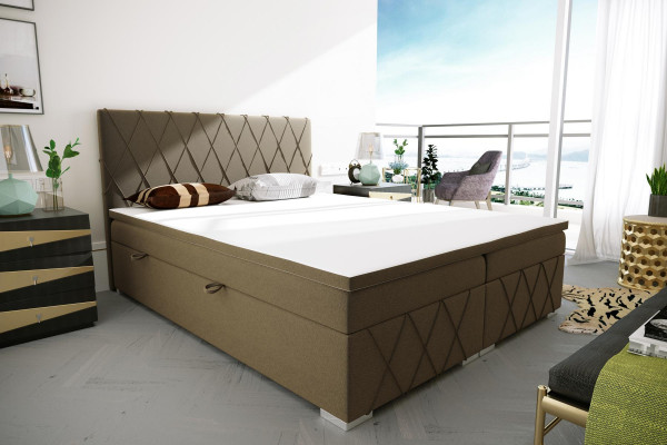 Boxspring postel Hotel Double Samet Luxus lůžka Polstrovaný úložný prostor Funkce hnědá
