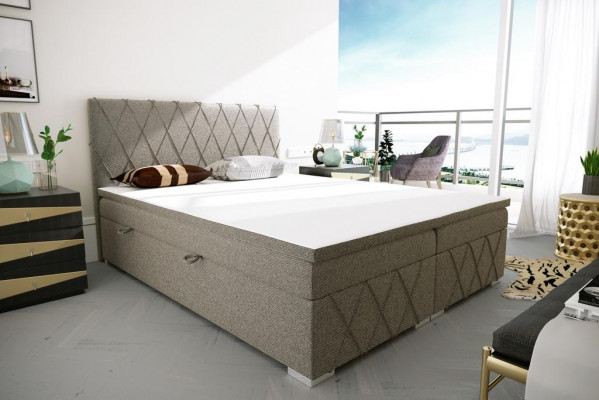 Boxspring postel Hotel Double Samet Luxus lůžka Polstrovaný úložný prostor Funkce hnědá