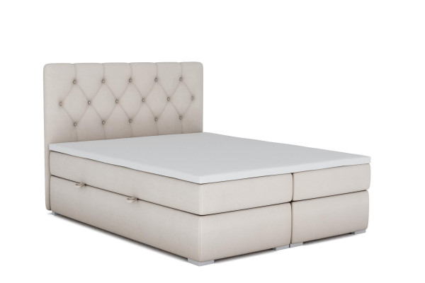 Boxspring postel Hotel Double Modrá Textil Luxus postele Polstrované lůžko Funkce zásuvky