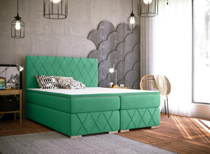 Boxspring postel kompletní set s matrací a povlečením luxusní textilní postele.