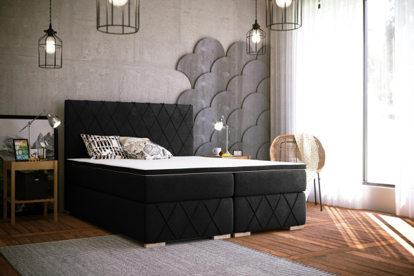 Kompletní sada matrace a nadmatrace Boxspring lůžko Černá čalounění 180x200cm postele