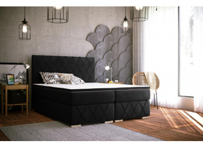 Kompletní sada matrace a nadmatrace Boxspring lůžko Černá čalounění 180x200cm postele