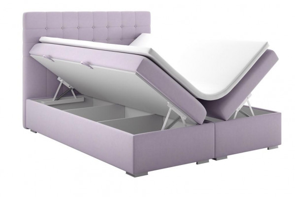 Kompletní sada matrace a vrchního matrace na boxspringové posteli v růžovém potahu, rozměr 180x200 cm.