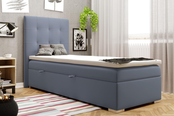 Luxus Boxspring Postel Hotelové postele Polstrovaný Funkční lůžková skříň 90x200cm Modrá Nový