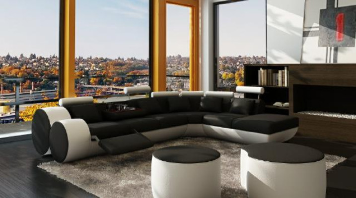 Ecksofa Sofa Couch Polster Wohnlandschaft Leder Eck Sofas Garnitur sofas Madrid