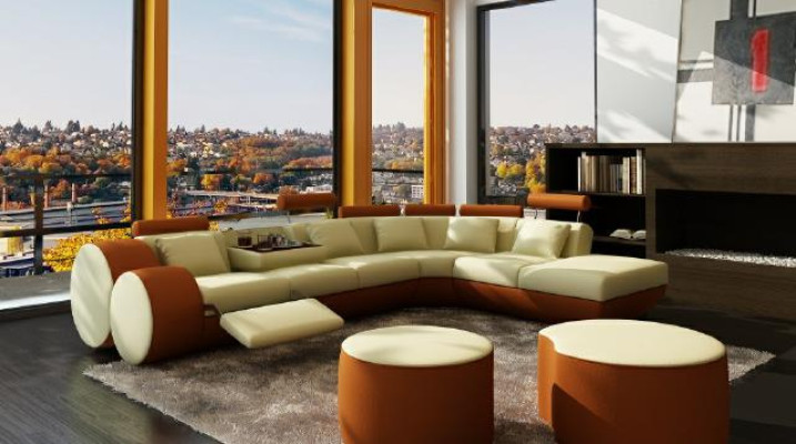Ecksofa Sofa Couch Polster Wohnlandschaft Leder Eck Sofas Garnitur sofas Madrid