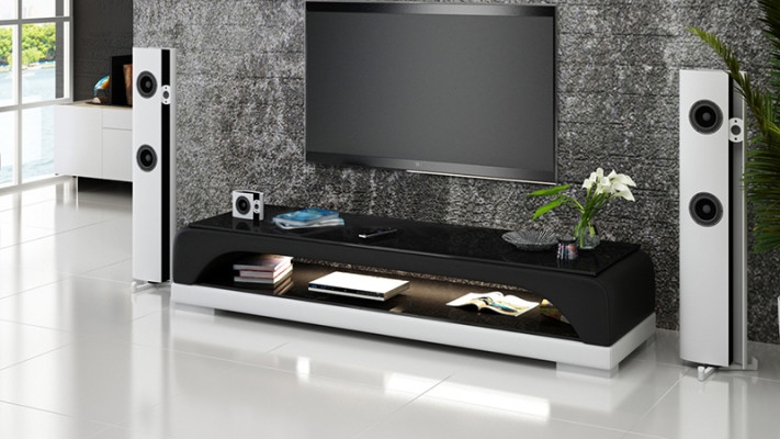 RTV TV Sideboard Leder Glas Tisch Fernseh Schrank Tisch Lowboard Mo.H