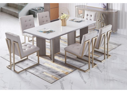 Nastavení stolu Garnitur Jídelní stůl 6 židlí Luxusní styl Nábytek 8 kusů Skupina židlí