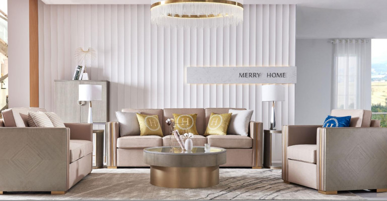 Návrhářská sedací souprava 3+1 místná Beige náhradní polstrování z nerezu garnitury Přepychová nová sofa sametová