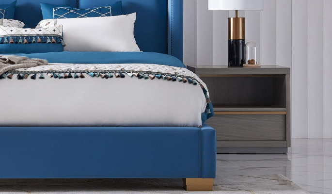 Postel Kožená 2x noční stolek 3 kusů Ložnicová sada nábytku Moderní luxusní
