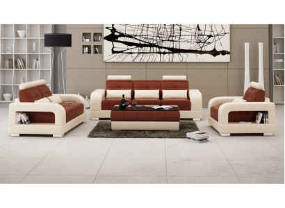 Kožená pohovka, rohová sedací souprava 3+2+1 Místná souprava Design Moderní Sofa s USB