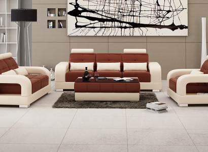 Kožená pohovka, rohová sedací souprava 3+2+1 Místná souprava Design Moderní Sofa s USB