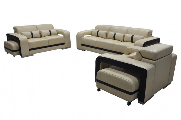 Pohovka Kůže Pohovka Poťah Sada 3+2+1 Sedadlo Kompletní Sada Design Nový