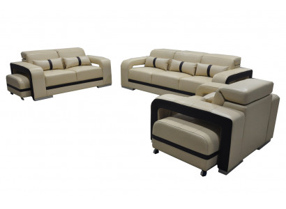 Pohovka Kůže Pohovka Poťah Sada 3+2+1 Sedadlo Kompletní Sada Design Nový