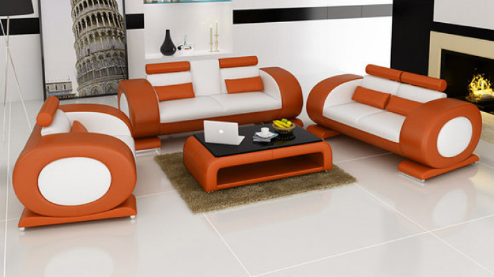 Sofa s koženým sedadlem a USB 3+2+1 kompletní souprava s moderním polstrováním designéra, nová.