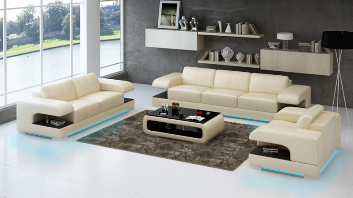 Kůžená pohovka Koutek obývacího pokoje 3+2+1 sedací souprava Nový design Moderní.