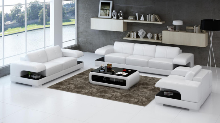 Kůžená pohovka Koutek obývacího pokoje 3+2+1 sedací souprava Nový design Moderní.
