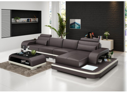 Moderní elegantní design L-tvarová rohová sedací souprava z kůže pro nadčasové obývací prostory.