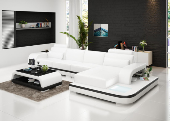 Moderní elegantní design L-tvarová rohová sedací souprava z kůže pro nadčasové obývací prostory.