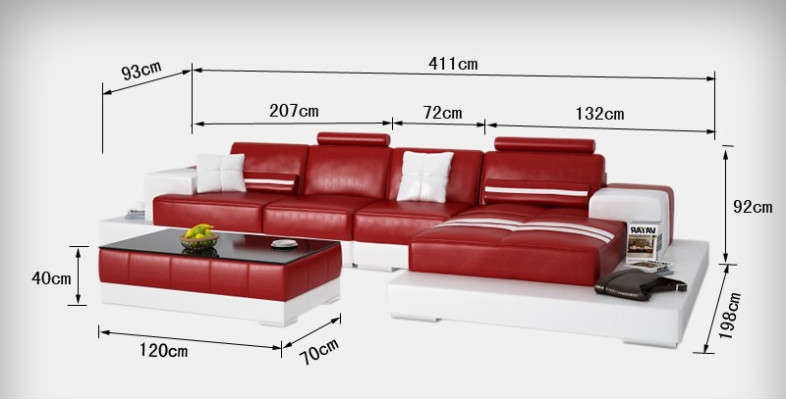 Exkluzivní elegantní rohová sedací souprava v L-ovém tvaru červeného designu pro stylové obývací prostory