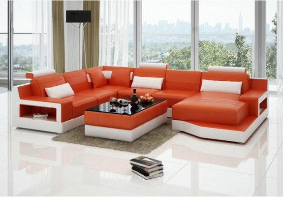 Ledersofa Ecksofa mit USB Design Garnitur Wohnlandschaft Eck Sitz Polster Ulm
