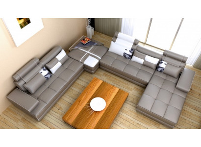 Ecksofa Sofa s USB obývací sestava Pohovka z umělé kůže XXL Designové pohovky Wolfhagen Šedá