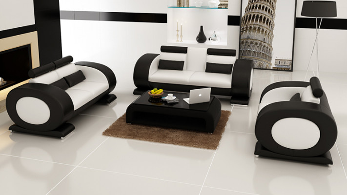 Pohovka ze skutečné kůže, rozkládací souprava obývacích sedaček 3+2+1 design moderní