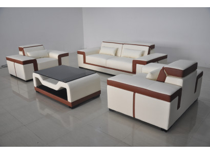 Sofa Polster Kůže Pohovka Sedadlo Kompletní Set Moderní Garnitura 3 + 2 + 1 Obývací Souprava