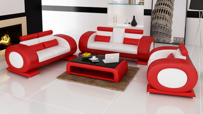 Sofa Couch Kožená Sedací Souprava 3+2+1 Kompletní Set Designer Moderní