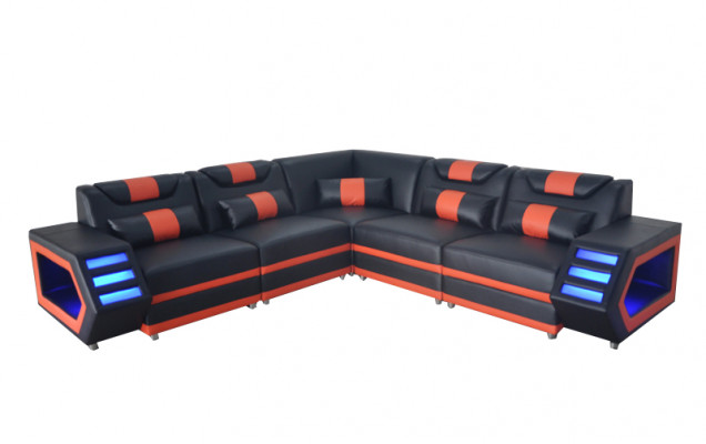 Design kožené potahování sedadla, rohová sedací souprava, sofie se záhadím, USB LED